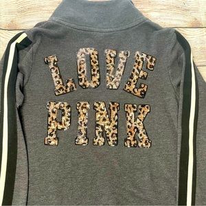 PINK VS Quarter Zip with Leopard Print Bling Logo Size XS